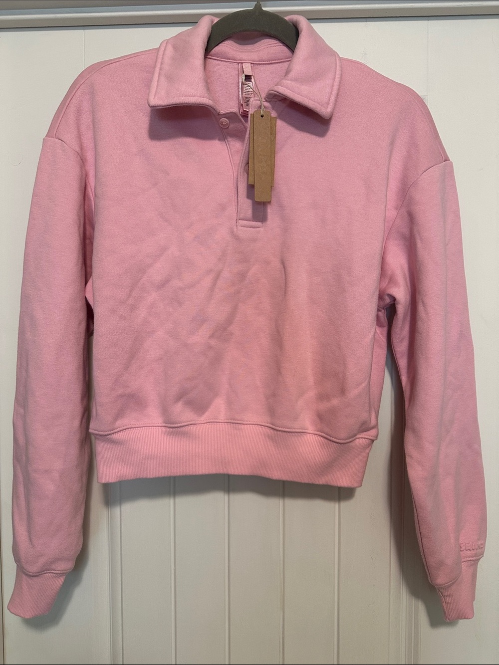 SKIMS Cotton Fleece Polo Sweatshirt in Halite NWT